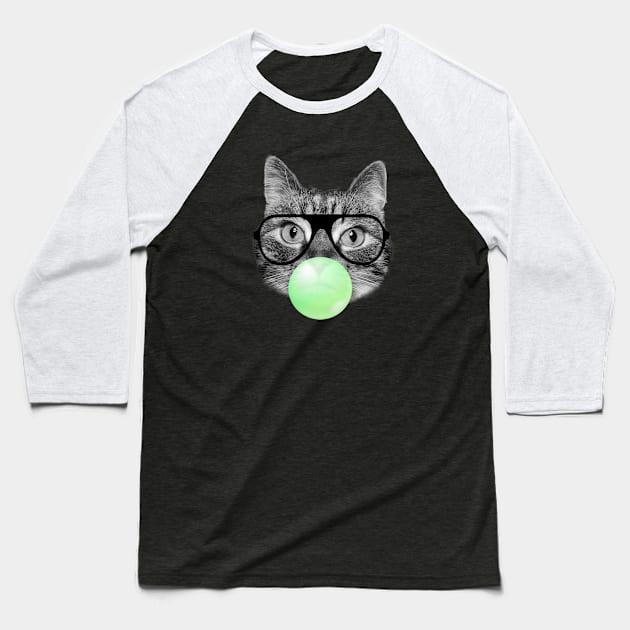 Cute fluffy kitten and green bubble gum Baseball T-Shirt by Purrfect